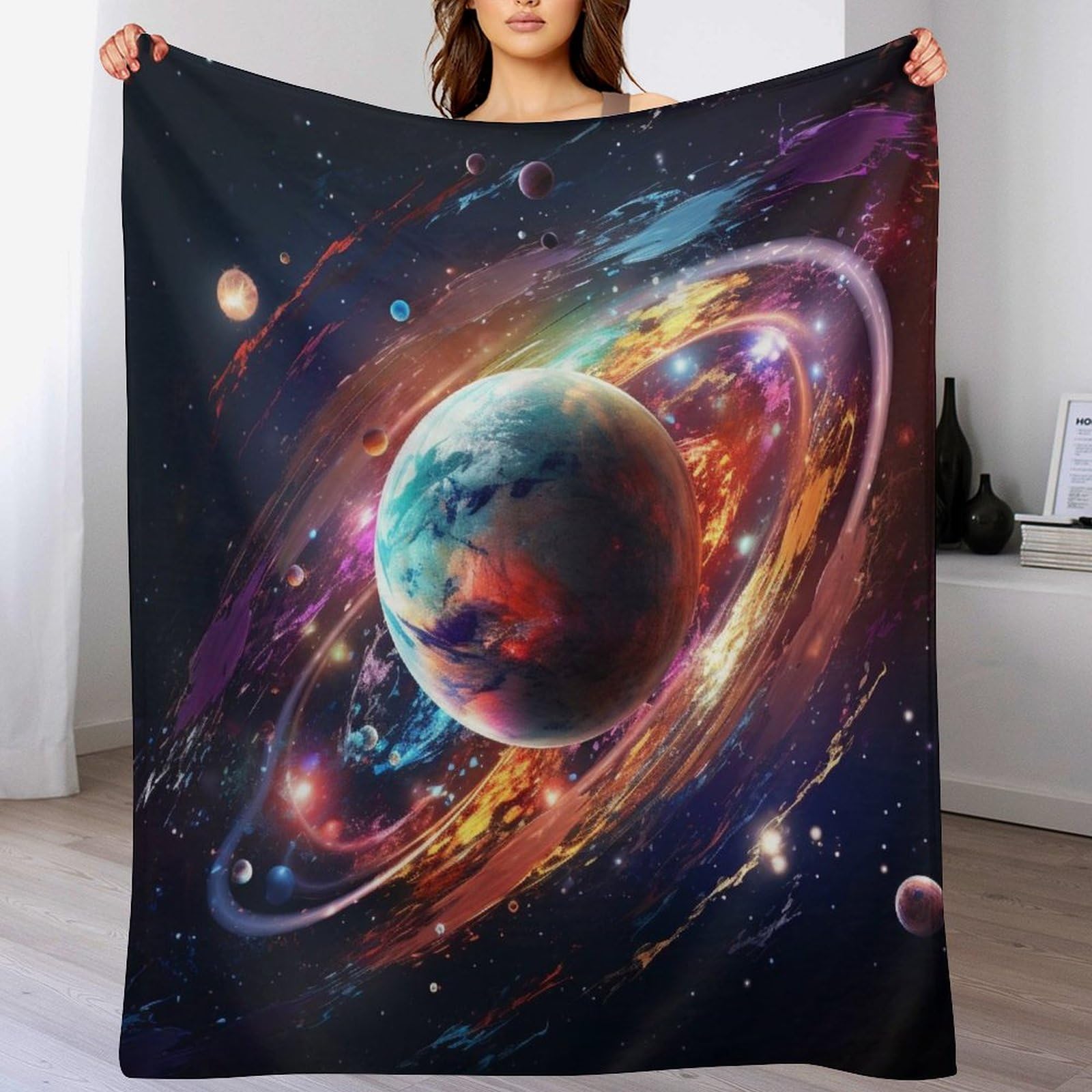 Jeté de lit planète couverture de canapé en flannel douce 130x150