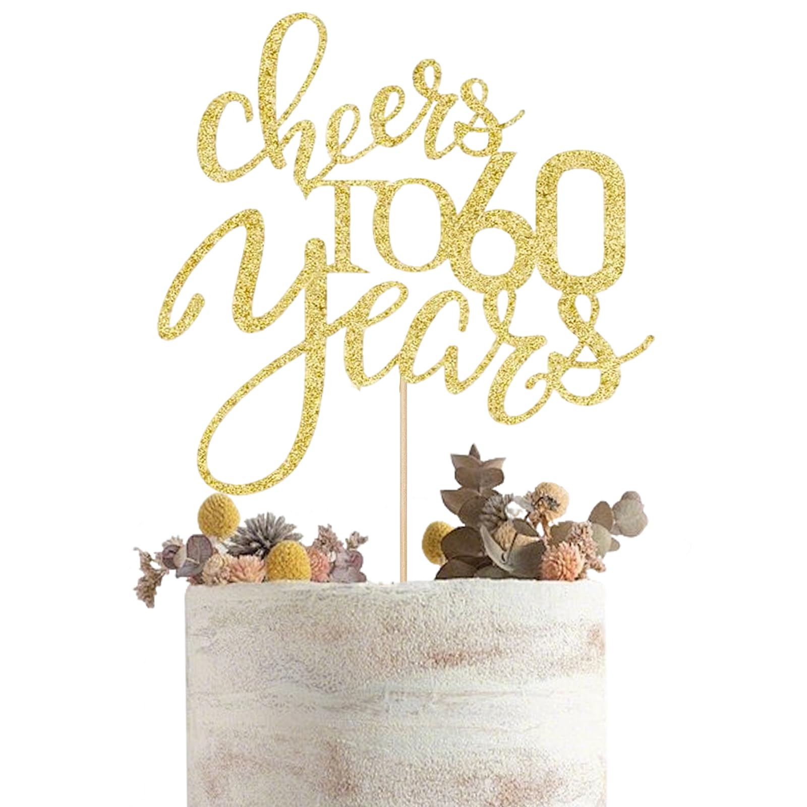 60th Birthday Cake Topper, Gold Glitter Happy 60th Birthday Cake Topper, Cheers to 60 Years Cake Decorations for Men Women 60 Birthday Wedding Anniversary Party Decorations