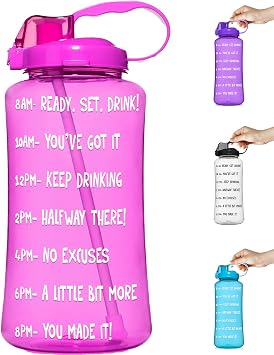 HydroMATE 3 Liter Motivational Water Bottle with Time Marker Large BPA Free Jug with Straw and Handle Reusable Leak Proof Bottle Time Marked Drink More Water Daily Hydro MATE 100 oz 3 Liter Pink