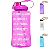 HydroMATE 3 Liter Motivational Water Bottle with Time Marker Large BPA Free Jug with Straw and Handle Reusable Leak Proof Bottle Time Marked Drink More Water Daily Hydro MATE 100 oz (3 Liter Pink)