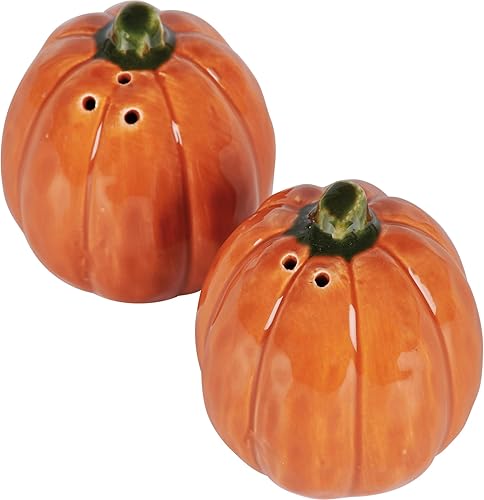 Miniatura 3 de Juego de 2 saleros y pimenteros de cerámica de calabaza naranja de 2.25 pulgadas, decoraciones de mesa de otoño y Acción de Gracias