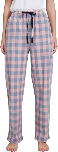 HiddenValor Women Lightweight Woven Cotton Pajama Pants-Pink/Grey-XL