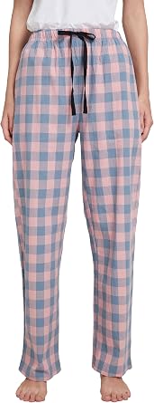 HiddenValor Women Lightweight Woven Cotton Plaid Pajama Lounge Pants With Pockets