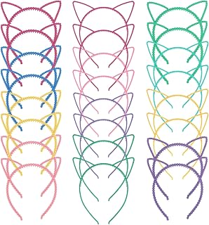 Plastic Cat Ears Halloween Headbands Bulk for Women Party 24PCS | Halloween Headband Birthday Party Favors Orange Pink Cat Costume Women Accessories Cat Ears Costume For Women Adult