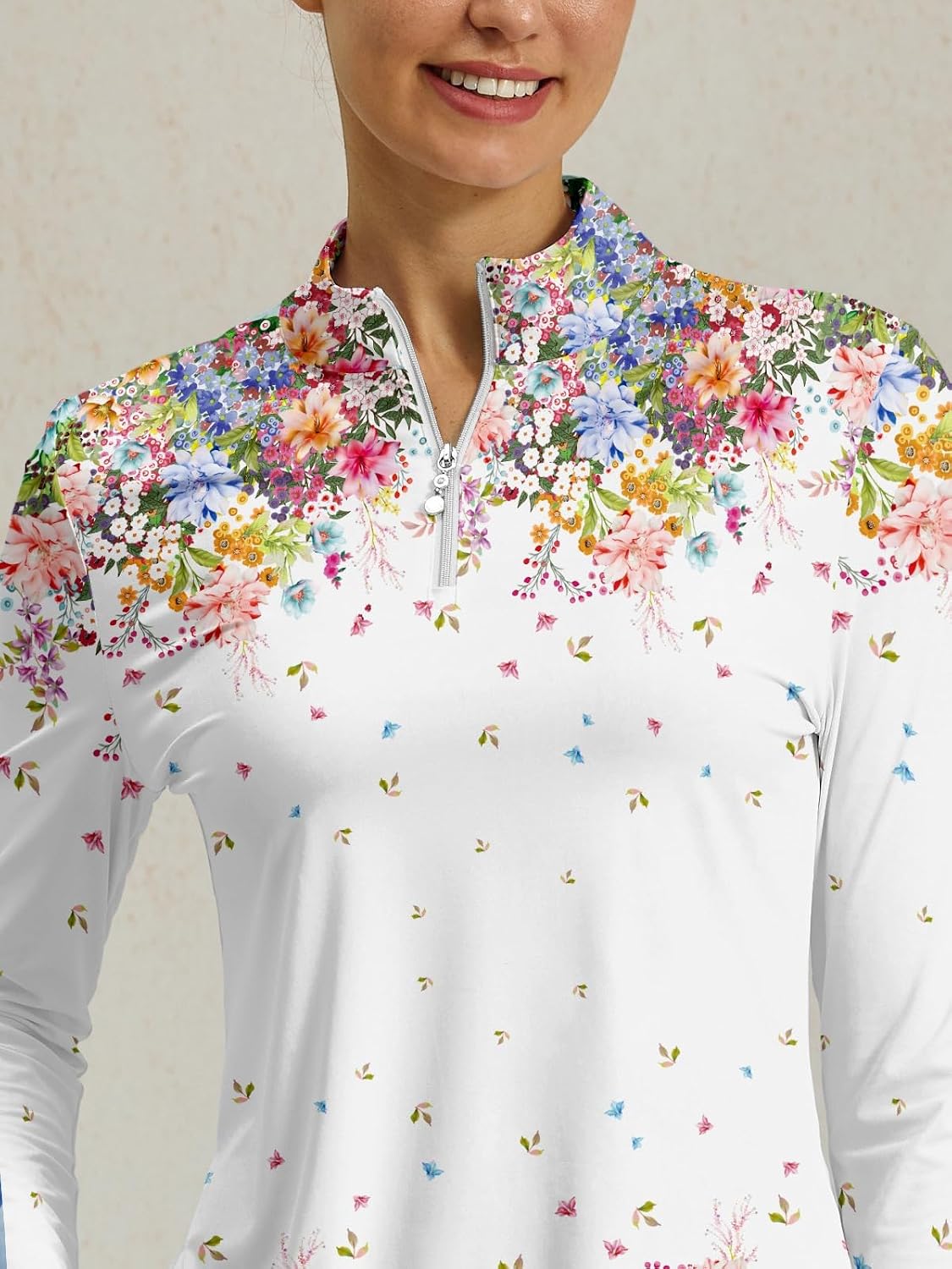Womens Golf Polo Shirts Long Sleeve Quarter Zip Pullover Shirt for Women Ladies Printed Athletic Tops with Ruffled Hem