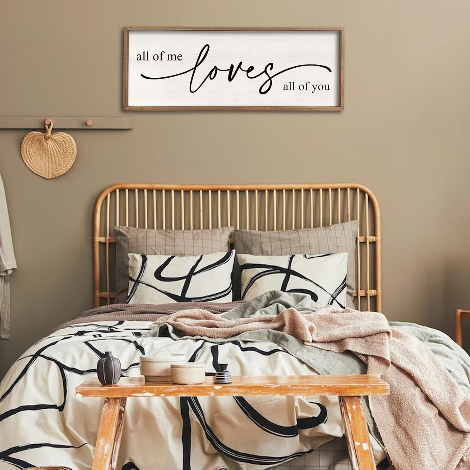 Master Bedroom Above Over Bed Wall Decor All Of Me Loves All Of You sign 40''×15'' Love Quotes Large Vintage Framed Wood Plaque Farmhouse Romantic Modren Wall Hanging Art (Wood White)