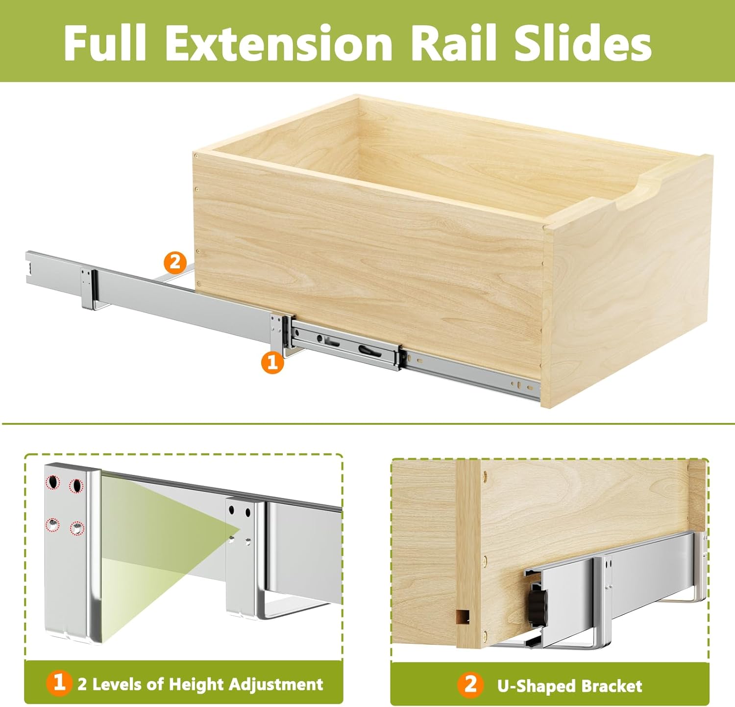 LOVMOR Pull Out Cabinet Organizer, Pull Out Drawers for Cabinets, Slide Out Wood Drawer, 8" High Pull Out Shelf for Kitchen Cabinet Pantry, 10½" W×21" D