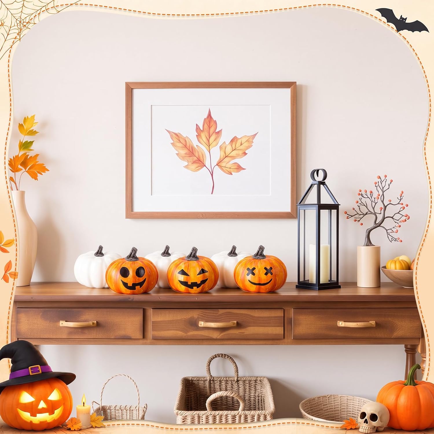 20 Sets Pumpkin Painting Kit Mini White Pumpkins to Paint Halloween Fall Crafts Foam Pumpkins Set Paint Strips Brushes for Halloween Fall Thanksgiving Decorations Activities (4 Inches)