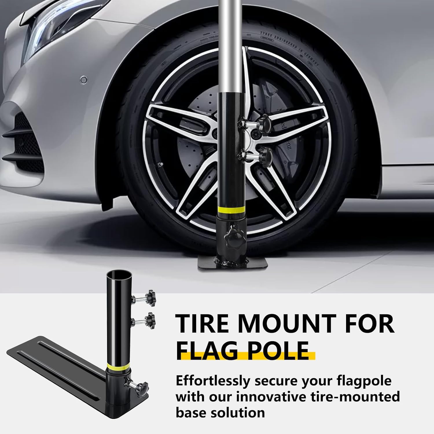 Flagpole Tire Mount, Portable Metal Flag Pole Wheel Stand Tailgate Tire Mount Flagpole Holder Universal for Stand Fits 1.77'' Flag Pole Ideal for Cars RVs Truck Camping Tailgating and Outdoor Events - Image 4