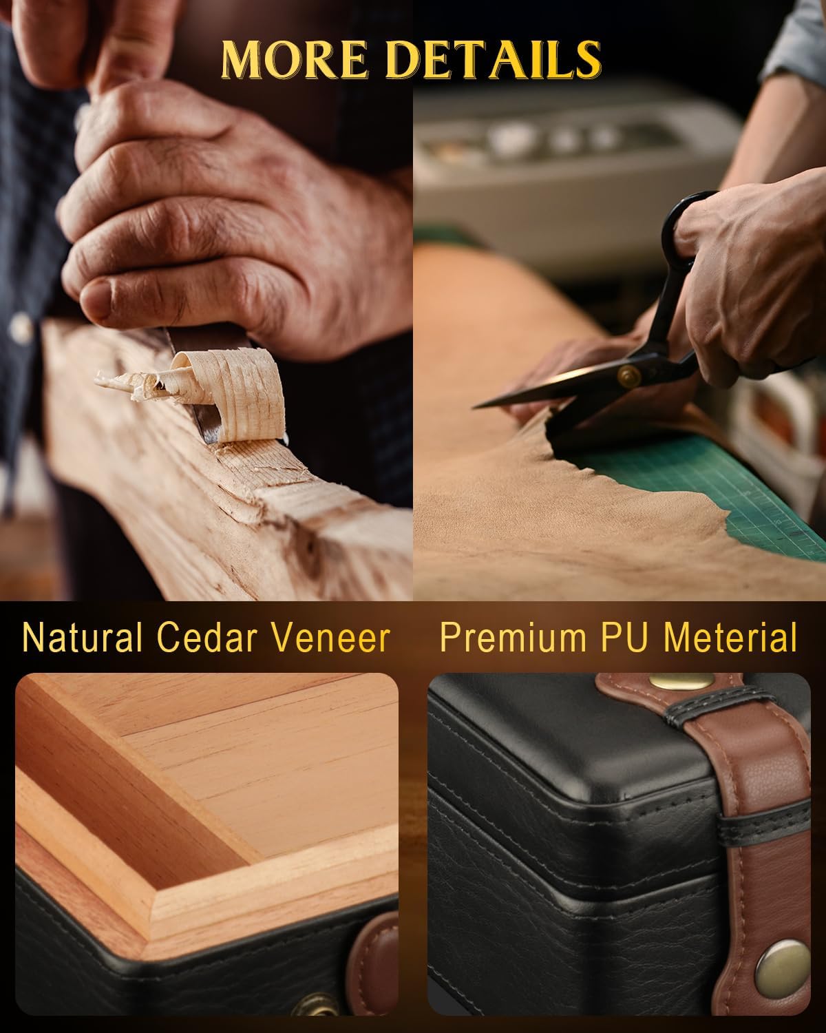 Cigar Humidor, Cigar Box with Hygrometer Humidifier and Divider, Glass Top Cedar Wood Storage Case for 30pcs-50pcs Cigars,Travel Cigar Accessories - Image 5