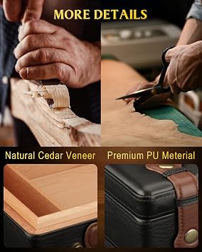 Cigar Humidor, Cigar Box with Hygrometer Humidifier and Divider, Glass Top Cedar Wood Storage Case for 30pcs-50pcs Cigars,Travel Cigar Accessories
