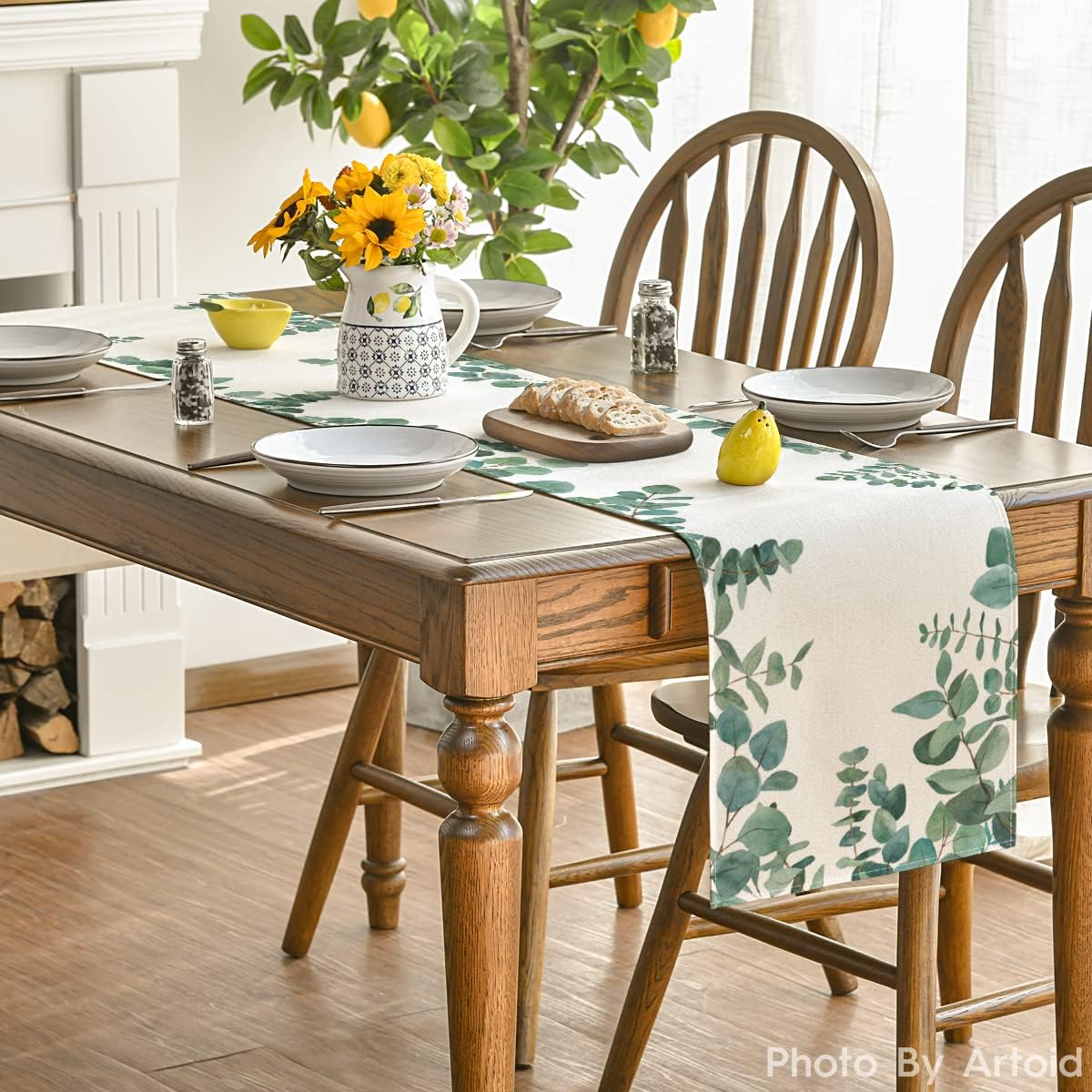 Artoid Mode Eucalyptus Leaves Table Runner, Seasonal Spring Summer Green Plants Holiday Kitchen Dining Table Decoration for Home Party Decor 13 x 120 Inch : Home & Kitchen