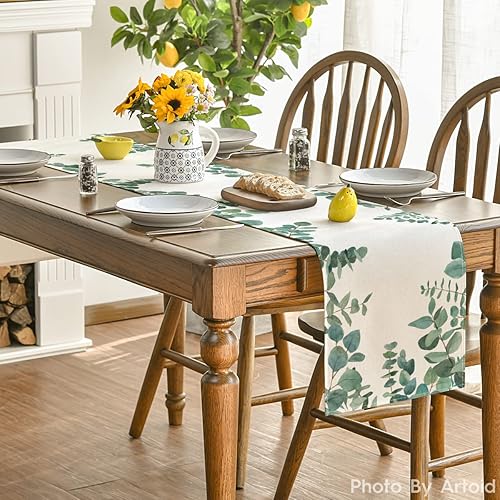 Miniatura 4 de Artoid Mode Camino de mesa de hojas de eucalipto, primavera, verano, plantas verdes, vacaciones, cocina, decoración de mesa de comedor, decoración