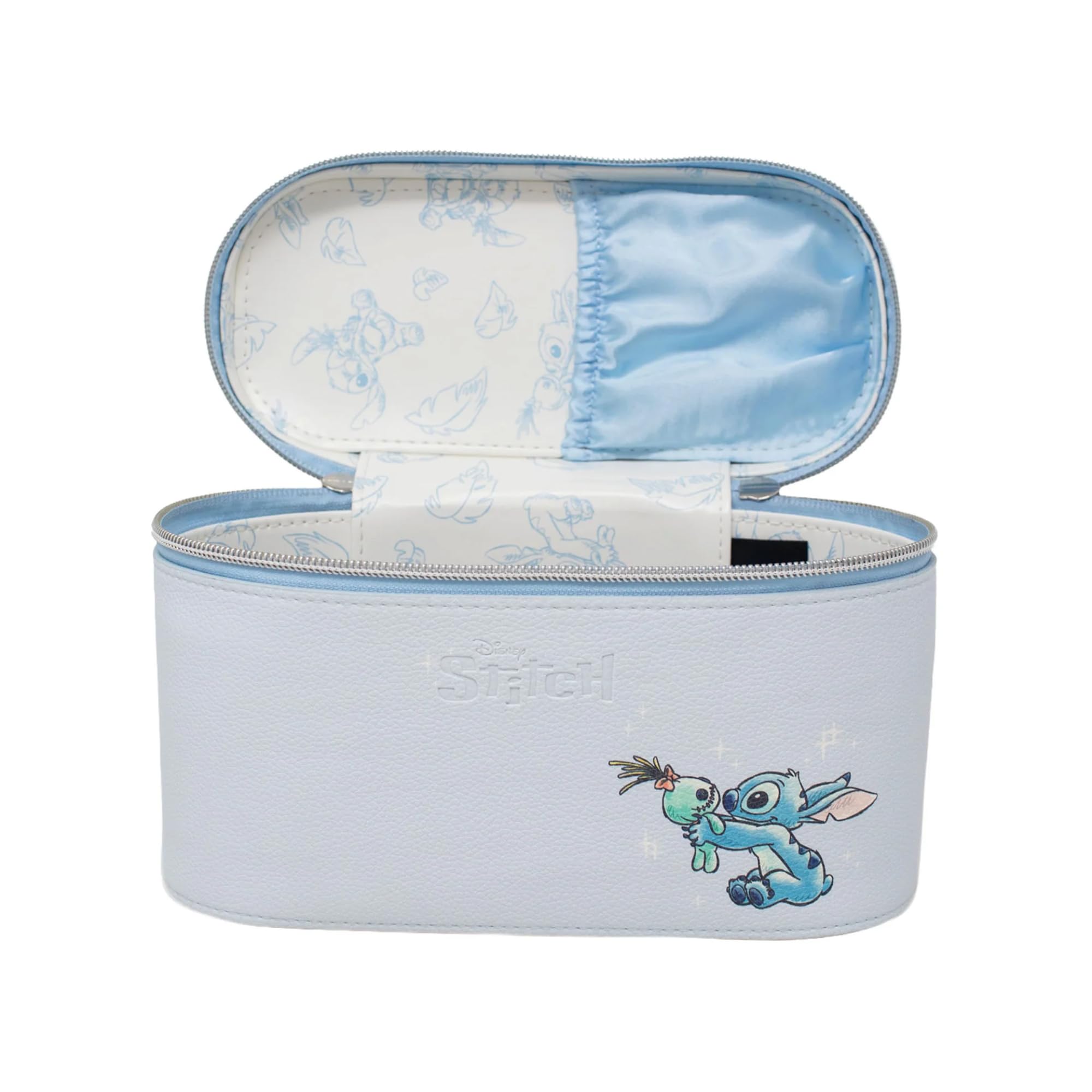 Impressions Vanity Stitch and Scrump - Custodia per trucchi con stampa a punto, tasca per pennelli, borsa per il trucco interna foderata in ecopelle con manico superiore e etichetta rimovibile con