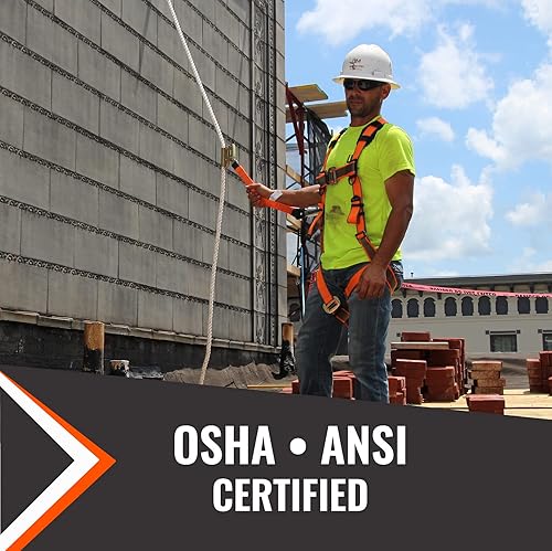 Miniatura 5 de Malta Dynamics Conjunto de línea de vida vertical de 50 pies - Cordón de protección contra caídas, sistema de detención de caídas con amortiguador,