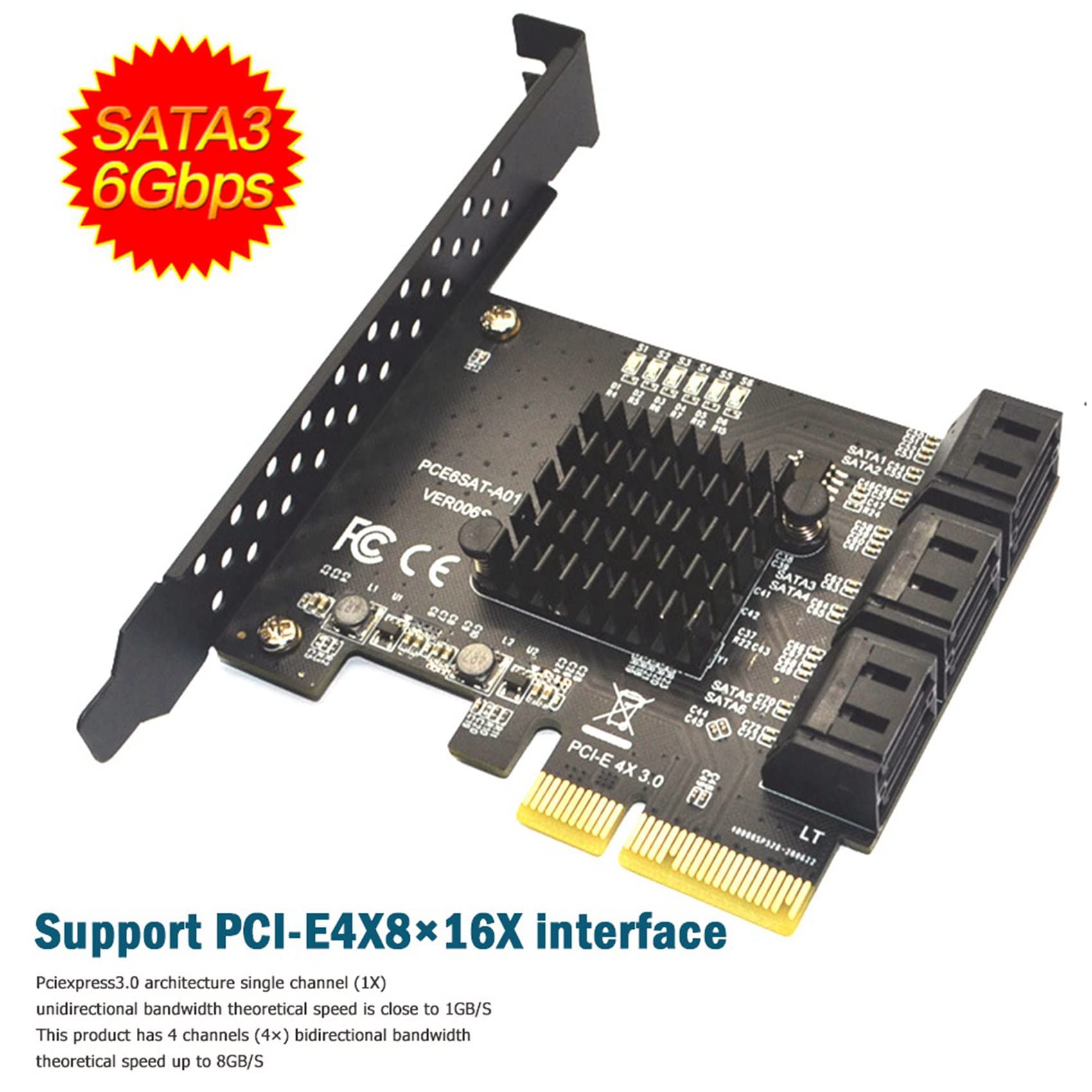 2X Carte Contrôleur 6 Gbps SATA 3.0 vers PCI-E 1X Carte D'Extension PCIe SATAIII 6 Ports Convertisseur D'Adaptateur