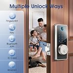 ELAMOR Smart Fingerprint Door Lock, 6-in-1 Keyless Entry Door Lock with Bluetooth App Control, Touchscreen Keypad, Easy to Install, Automatic Locking, Smart Deadbolt for Home Use, ANSI Grade 3