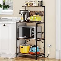 Vista 1 de Estante para panaderos con 3 tomas de corriente, soporte de microondas de 4 niveles con almacenamiento, estante de cocina independiente de 23.6