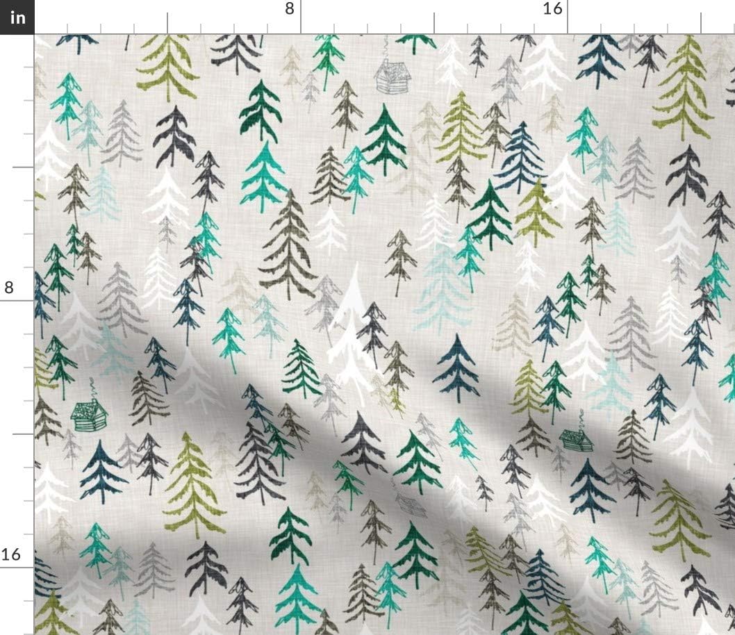 Spoonflower Fabric - Green Forest Woods Explore Mountain Camping Trees Nouveau Bohemian Printed on Petal Signature Cotton Fabric Fat Quarter - Sewing Quilting Apparel Crafts Decor