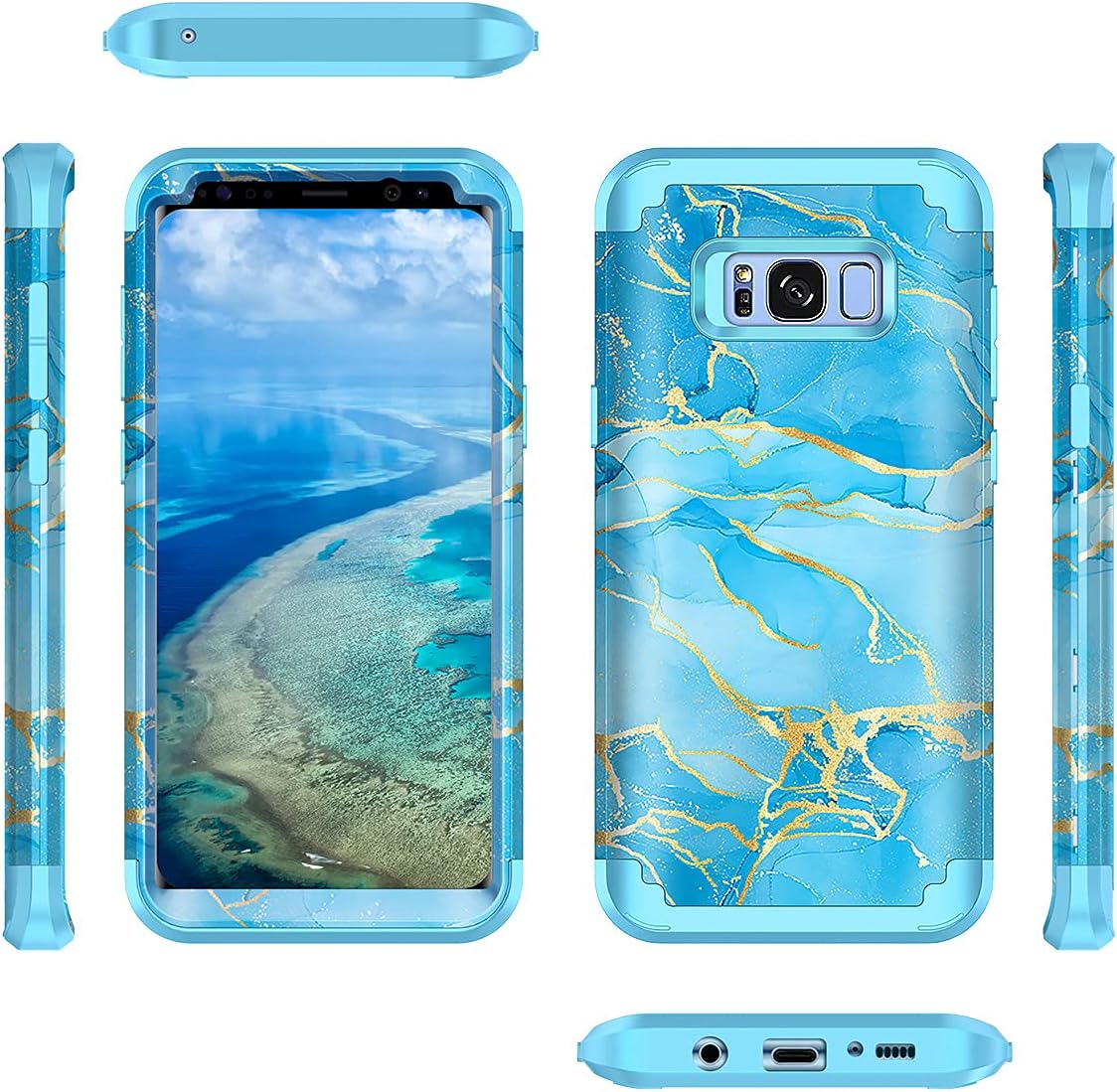 Casetego for Galaxy S8 Plus Case,S8+ Case,Heavy Duty Shockproof 3 Layer Hard PC+Soft Silicone Bumper Rugged Anti-Slip Protective Cases for Samsung Galaxy S8 Plus,Blue Marble