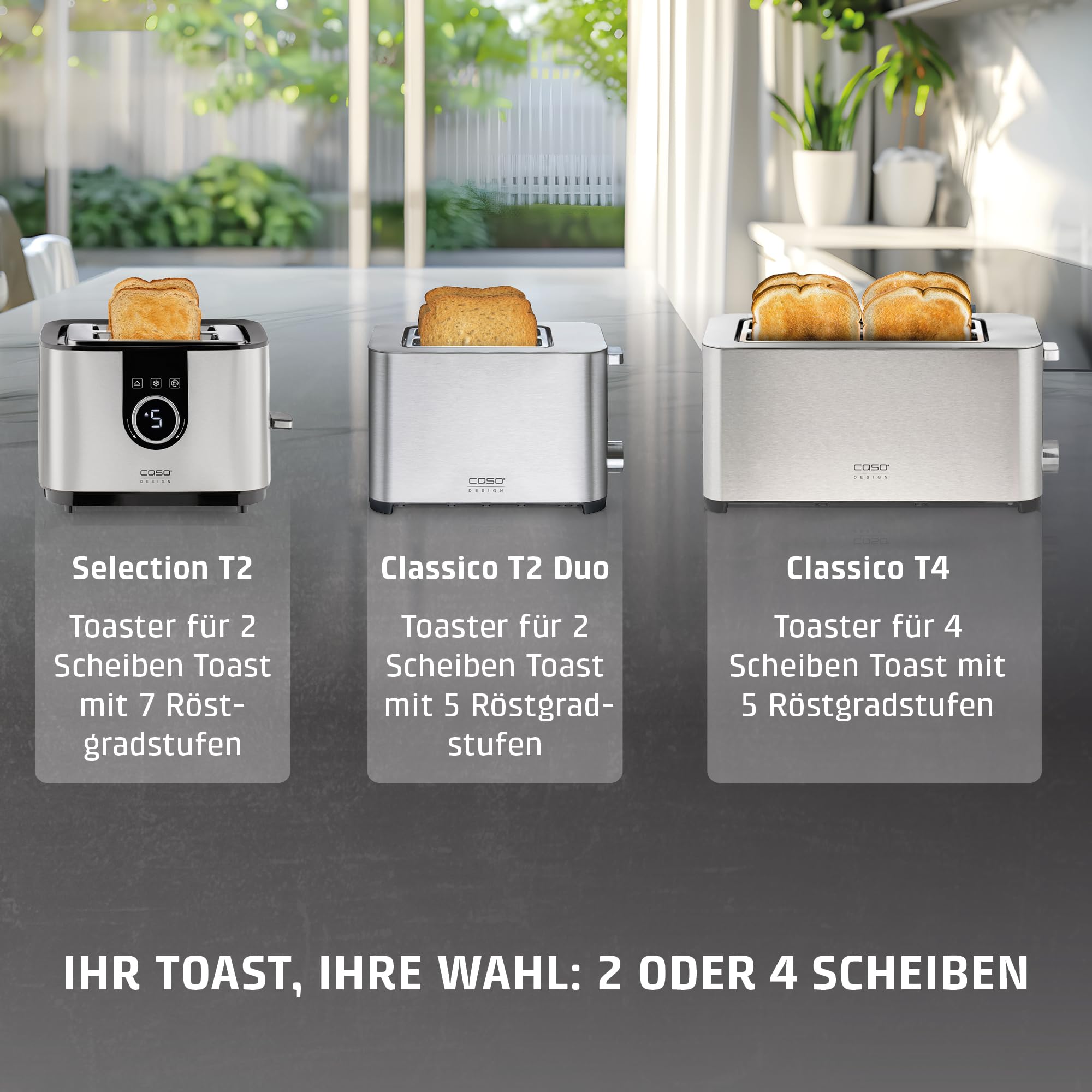 CASO Classico T 4 - Design Toaster, Testurteil: Sehr Gut, 5 Stufen, Inkl. Brötchenaufsatz, Mit zusätzlicher Aufwärm-, Auftaufunktion, für 4 Scheiben Toast
