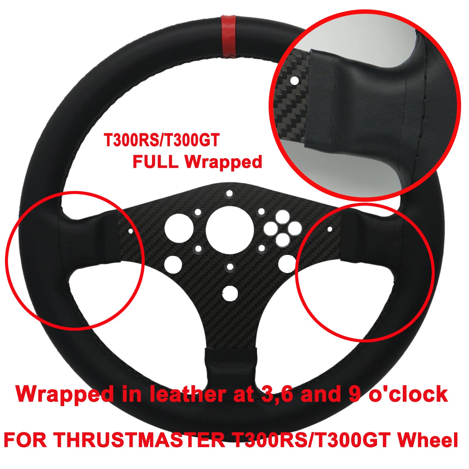 Replace 13 inch(33cm) lightweight Original Leather Steering Wheel For THRUSTMASTER T300RS/T300GT Force Feedback GT Force Racing Wheel Base Open Wheel (Full Leather, T300RS/T300GT)