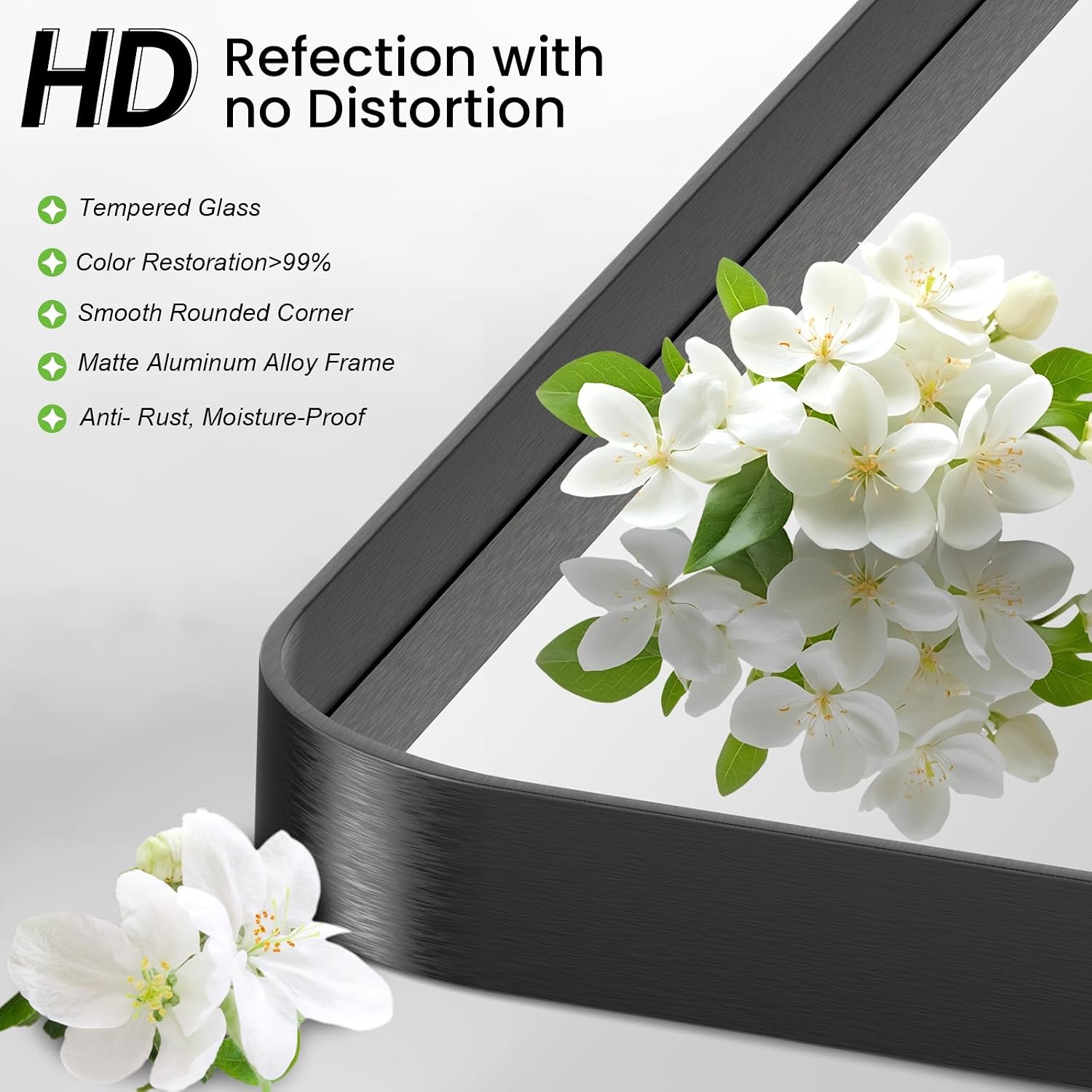 22x30 Inch Matte Black Bathroom Mirror, Rounded Rectangle Vanity Mirror with HD Clear Reflection, Anti-Rust Aluminum Frame, Shatterproof Wall Mirror for Bathroom, Horizontal or Vertical Hanging