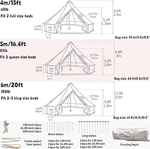 Miniatura 6 de DANCHEL OUTDOOR B5 Pro Glamping - Tienda de campaña de lona con 2 gatos de estufa, para acampar, 4 estaciones, impermeable, de lujo, 100% algodón,