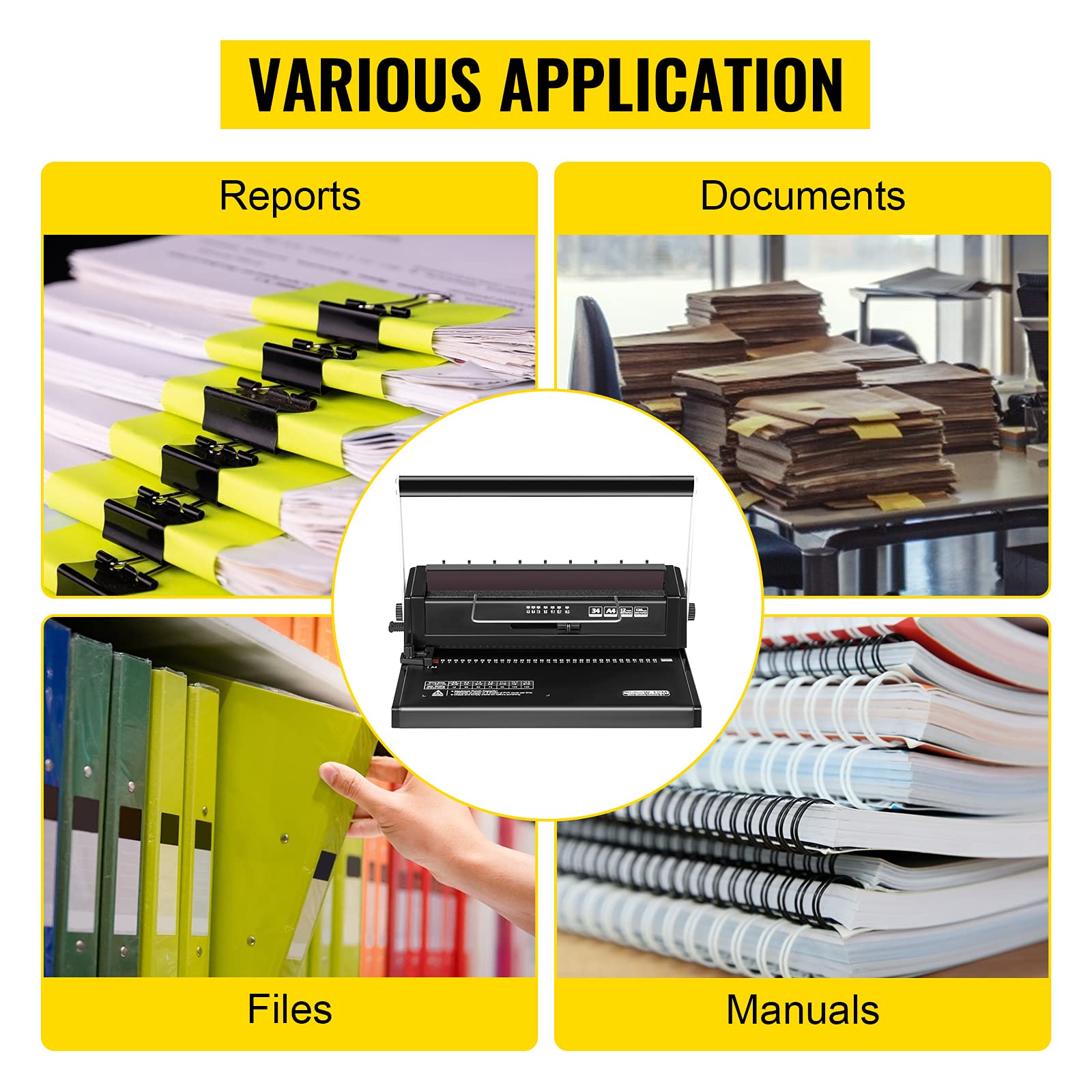 Buy VEVOR 34 Holes Manual Coil Binding Machine TD130 Book Binding Machine Spiral Coil Paper