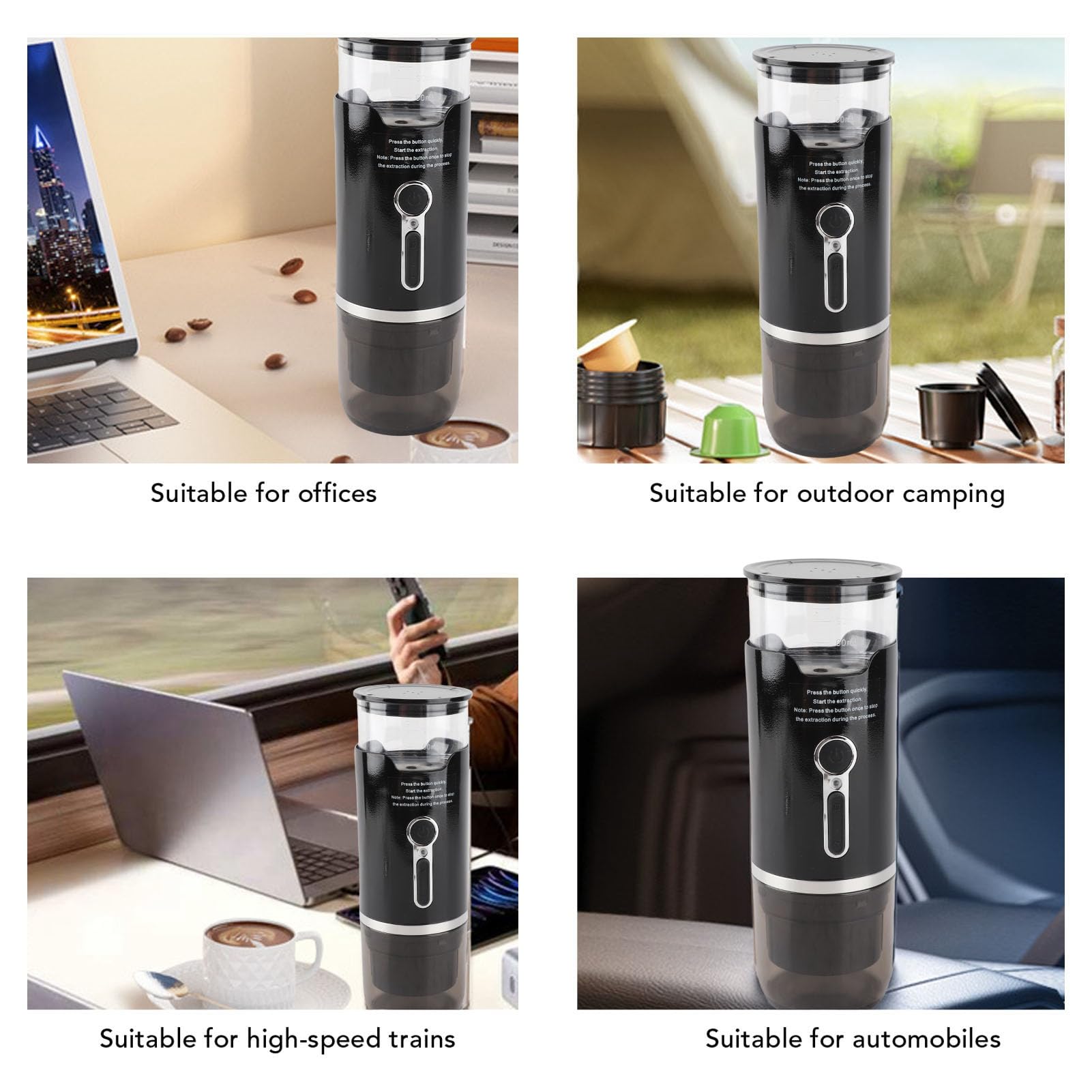 Aramox Caffettiera da Viaggio Macchina da caffè Elettrica Portatile ABS e SUS 15 Bar 100ml Riscaldamento Senza Fili per Auto Campeggio Escursionismo Ufficio con Capsula e caffè Macinato