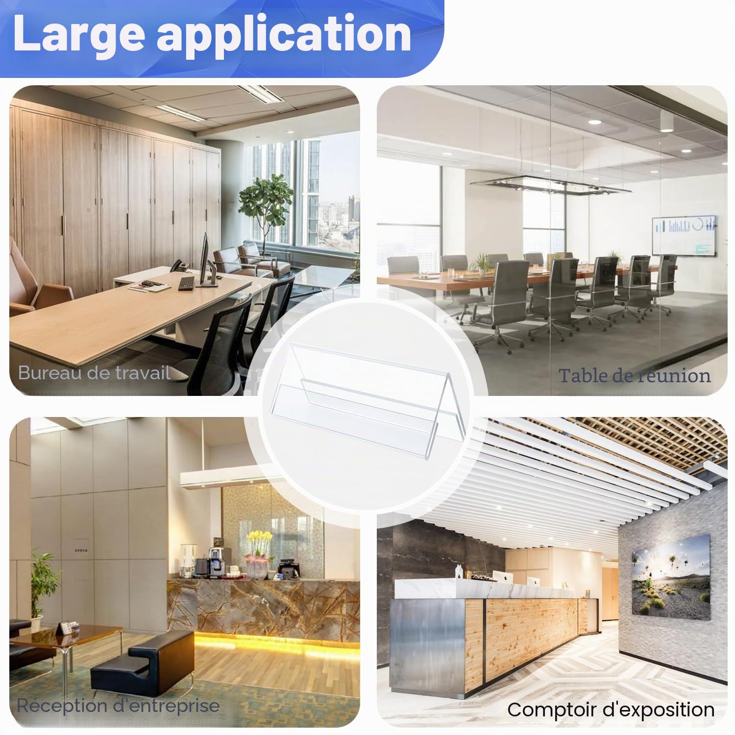 Porte Noms 300 x 105 mm, 10 Pcs Porte Nom Table Ncrylique, Présentoirs pour Classe, Presentoir pour les Cartes de Visites, Chevalets pour Bureau