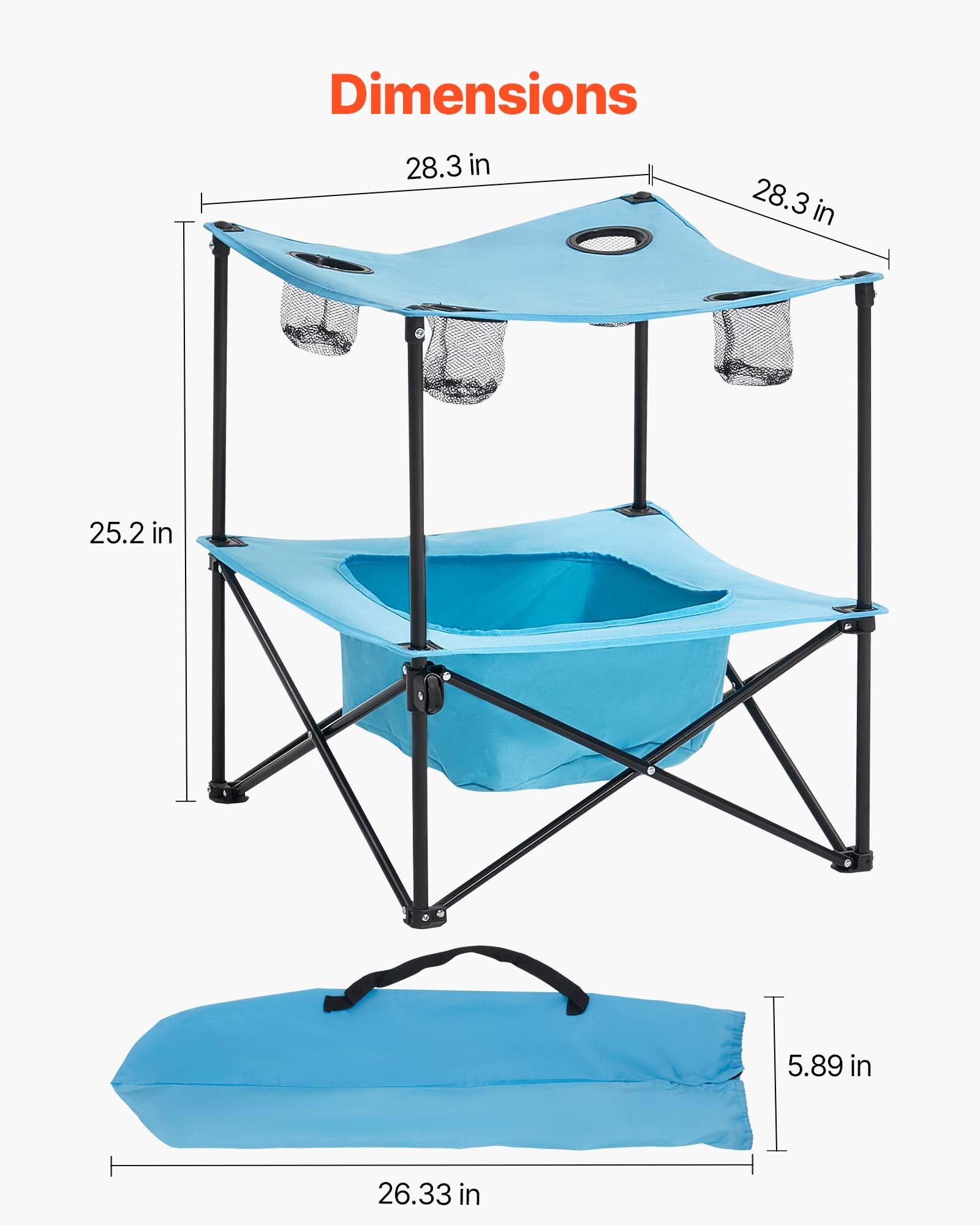 VEVOR Tavolo da Campeggio Pieghevole in Tessuto Oxford 600D Impermeabile, Tavolo da Picnic Portatile e Leggero per Esterni con 4 Portabicchieri e Borsa per Trasporto, per Picnic in Campeggio, Blu