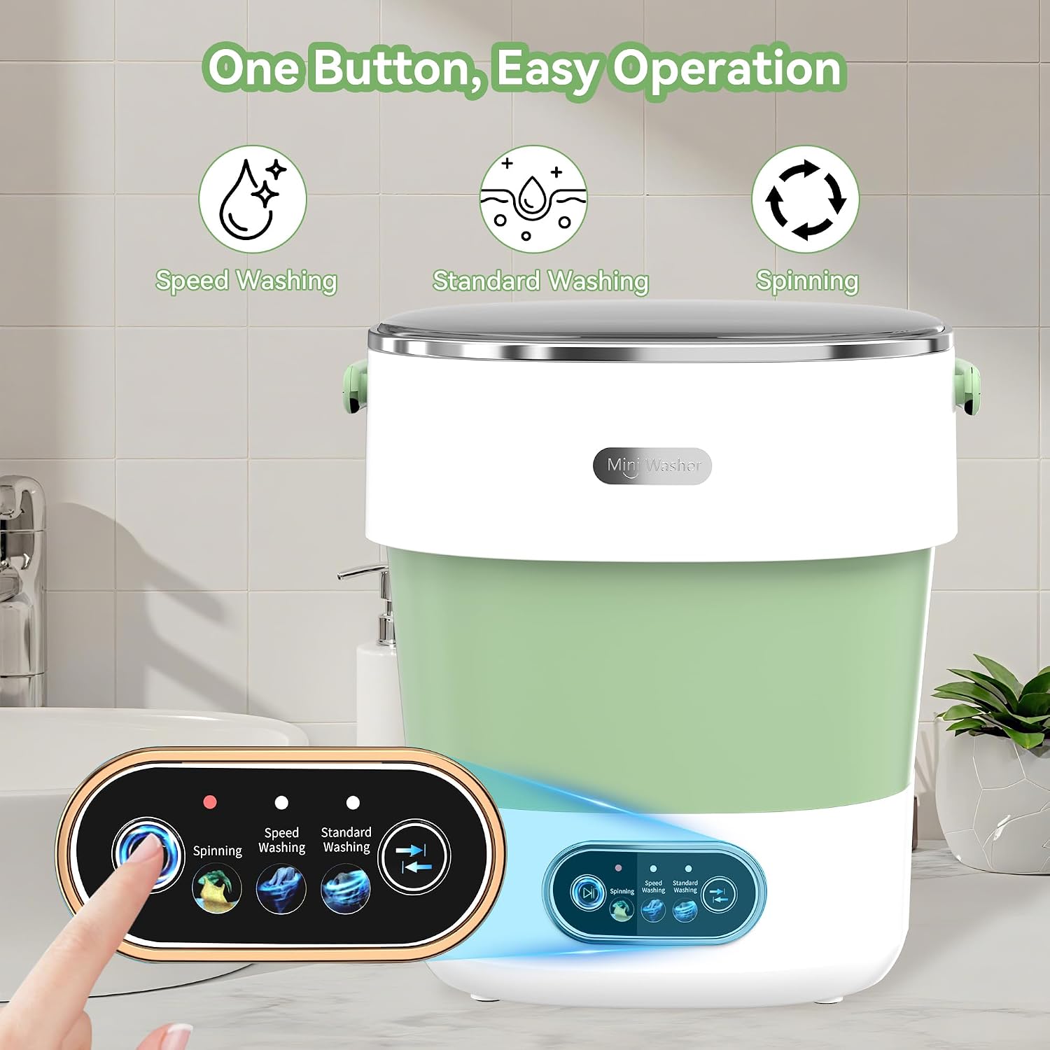 JUJOJB Portable Washing Machine, Folding 20L Mini Washer and Spin-Dryer, 3 Cleaning Modes Small Compact Laundry Machine of Underwear, Baby Clothes, for Apartments, Dormitories, RV, Travel(Green)