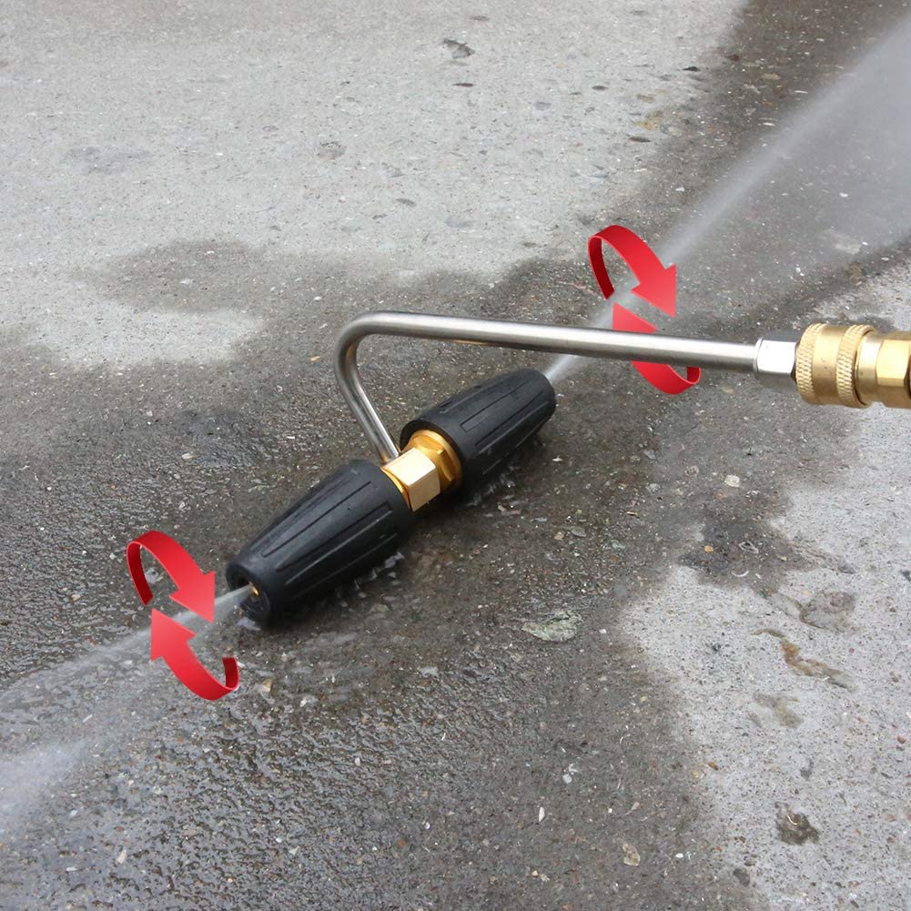 Arandela de alta presión, limpiador de canalones con dos boquillas turbo giratorias, conexión rápida de 1/4 pulgadas, 4000 PSI