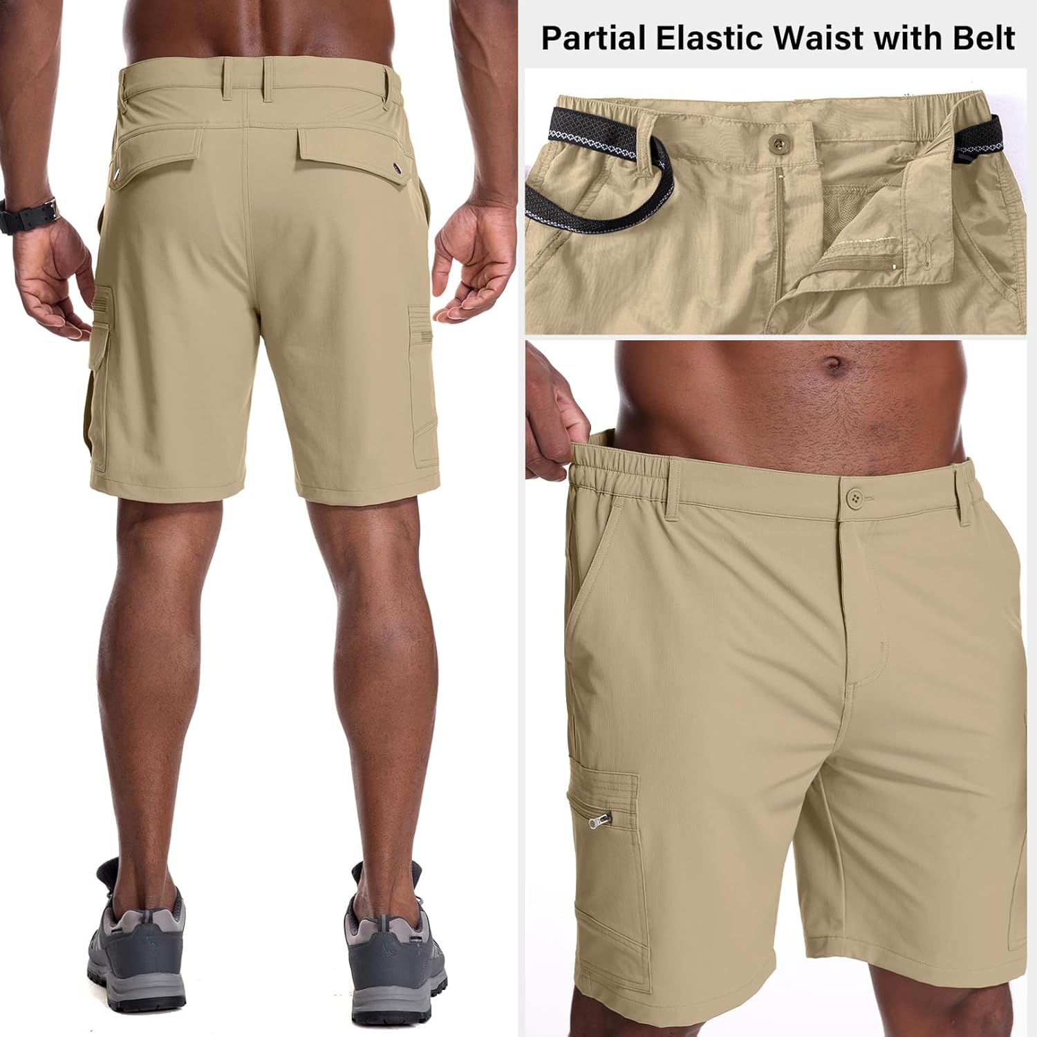 Jessie Kidden Mens Outdoor Casual Expandable Waist Lightweight Water Resistant Quick Dry Fishing Hiking Shorts - Image 2
