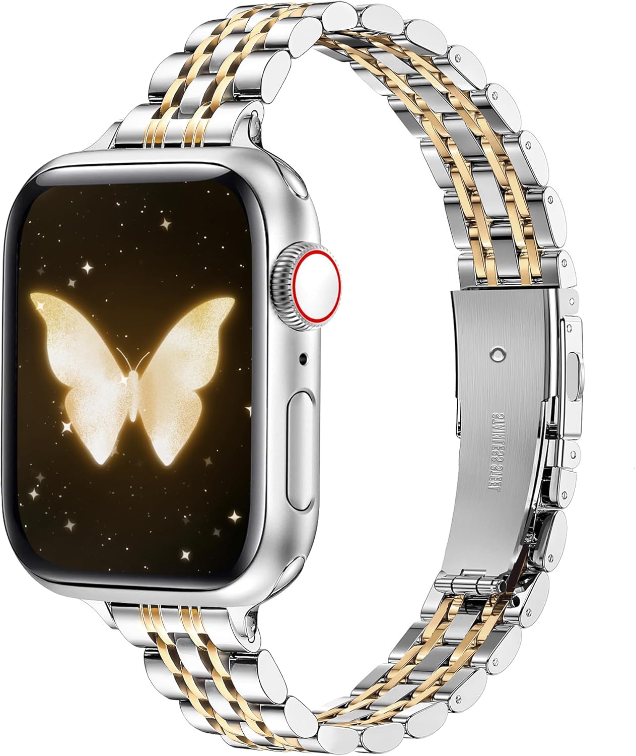 Slim Stainless Steel Band for Apple Watch Bands for Women 46mm 45mm 44mm 49mm 42mm(Series 3/2/1), Dressy iWatch Bands for Apple Watch 11 10 Band Series SE 9 8 7 6 5 4 3 2 1 Ultra 3 2 1-Silver&Gold
