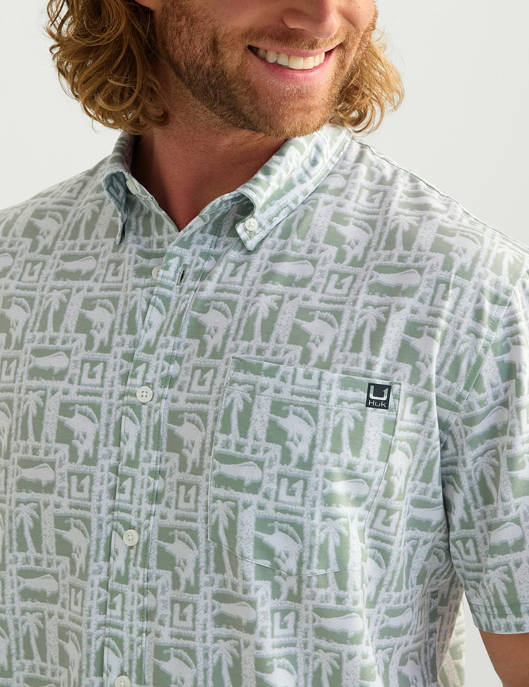 HUK Herren Kona Pattern Short Sleeve Fishing Button Down Shirt Kona-Muster, kurzärmelig, zum Angeln, Button-Down-Shirt (1er Pack)