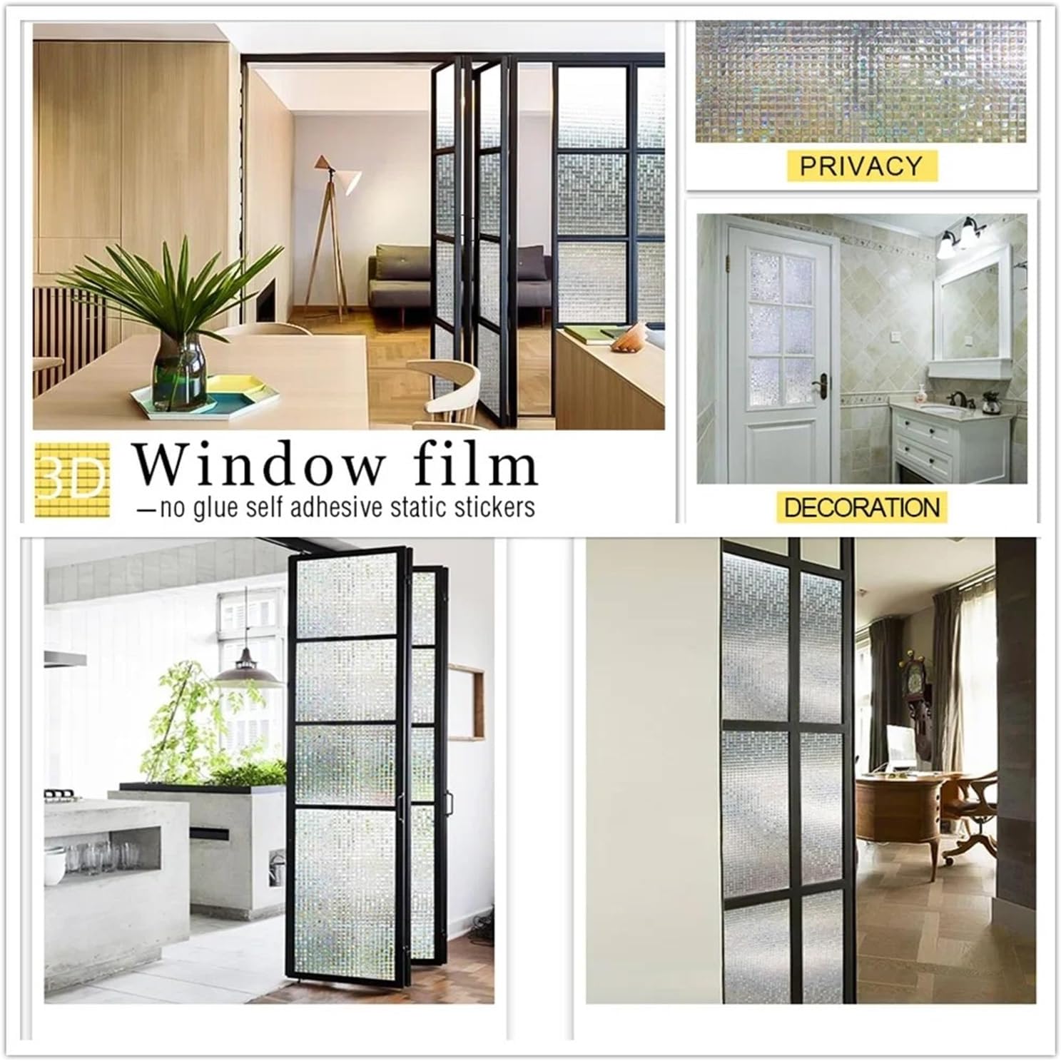 3D Rainbow Window Film Privacy Mosaic Decoration Static Cling Adhesive UV Blocking Heat Control Stained Glass Stickers for Room(Color 1,45x300 CM)