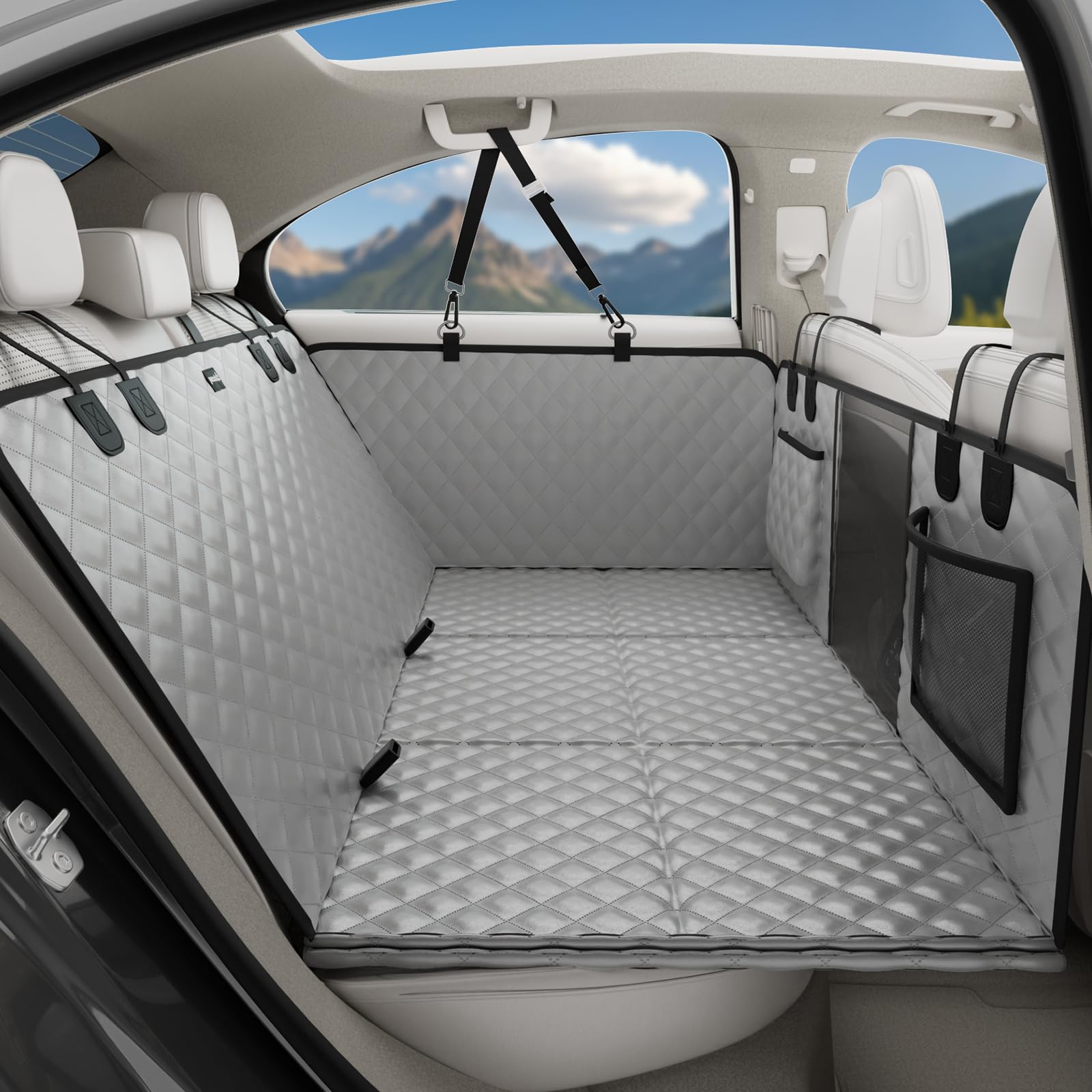 pecute Hundedecke Auto Rückbank mit Harter Unterseite 133 * 62 cm, Autoschondecke Hund Erstklassig Wasserdicht, Feckenabweisend und Leicht zu Reinigen, Für Autos & Kleine SUV bis zu 150 kg