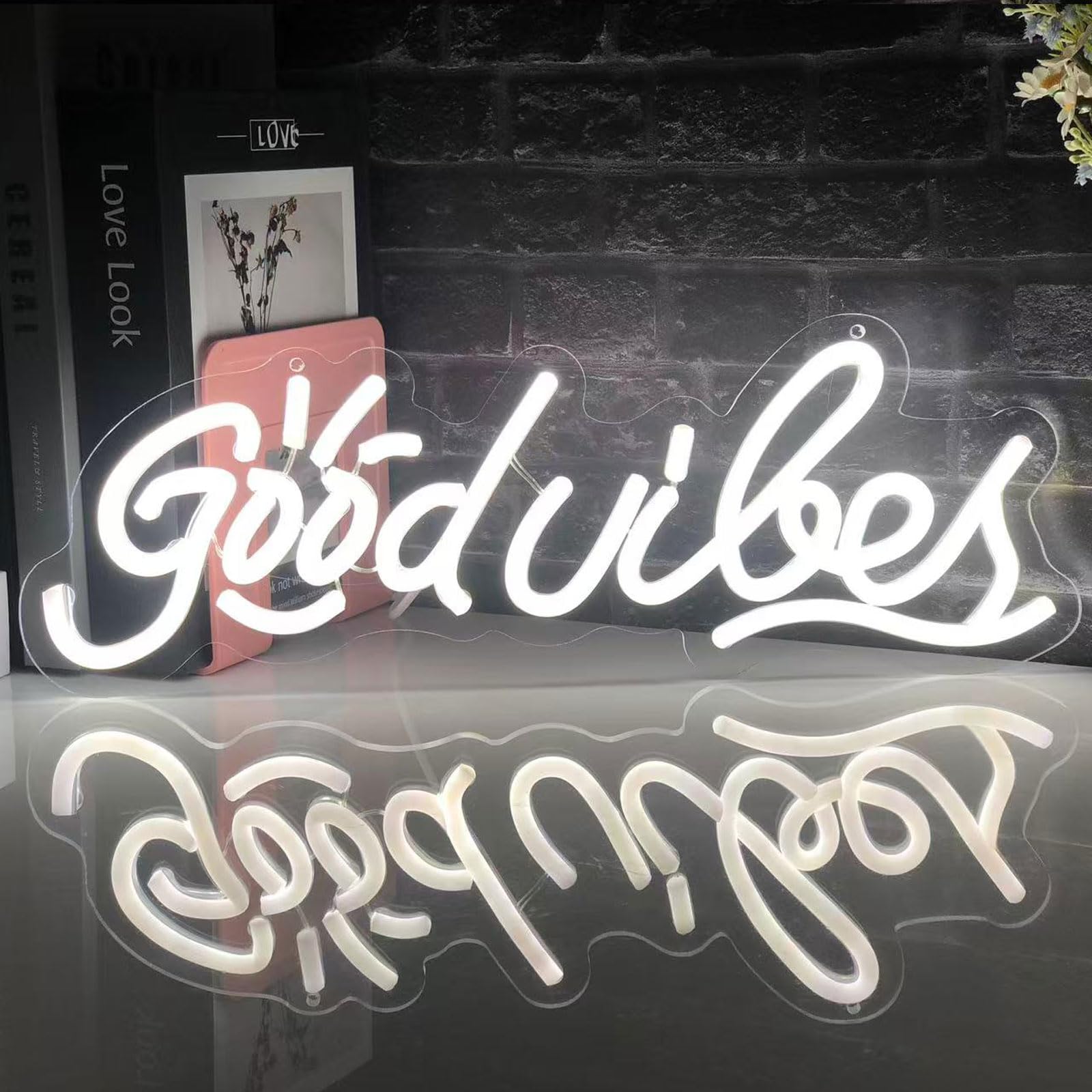 Neonowy znak Good Vibes do dekoracji ścian w tle, ściemniany i zasilany przez USB, podświetlany znak LED, neonowe znaki świetlne na prezenty, imprezę, klub, dla dzieci, dorosłych, unikalny