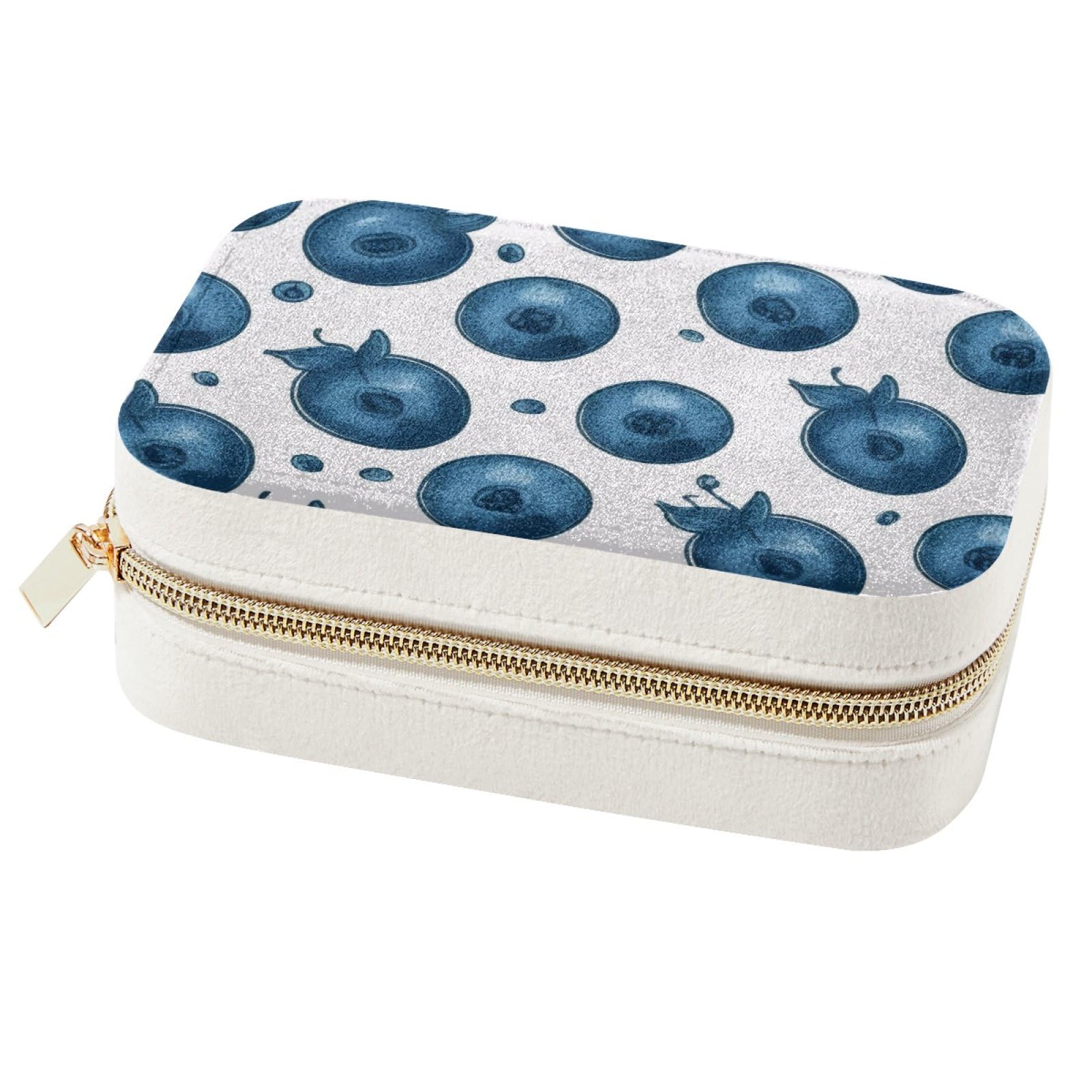 Boîte à bijoux nomade motif myrtille, idéale pour organiser vos bijoux en week-end