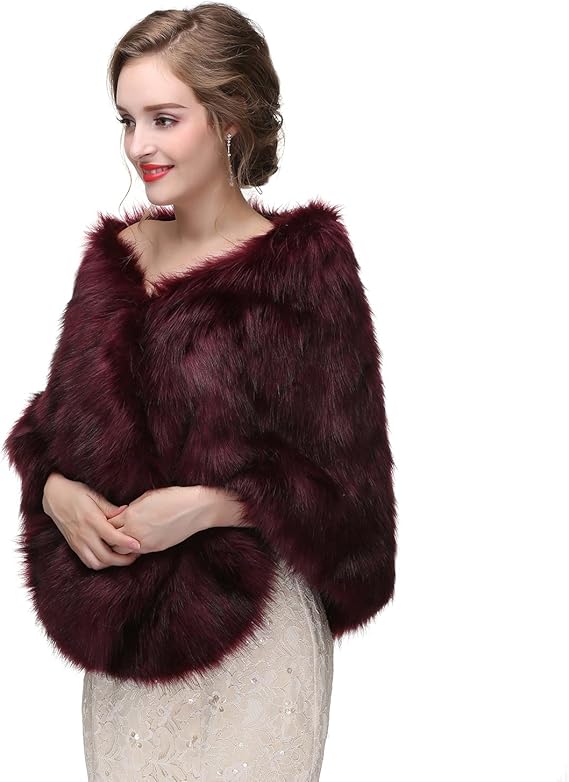 burgundy faux fur wrap