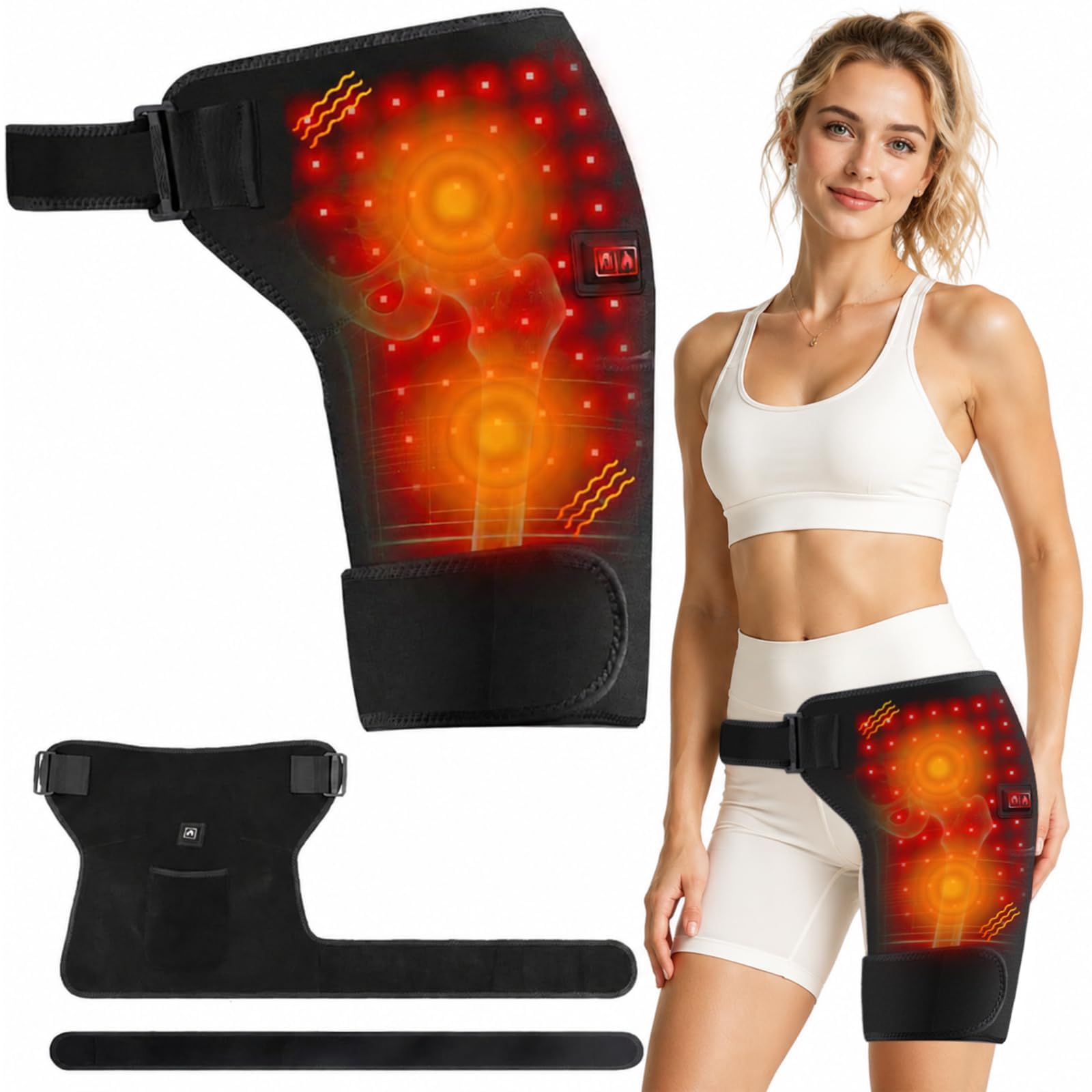 hipora 4-in-1 hüftmassager Hüftmassagegerät Lendenwirbelstütze für Rücken und Taille Verstellbarer Gürtel für Damen und Herren