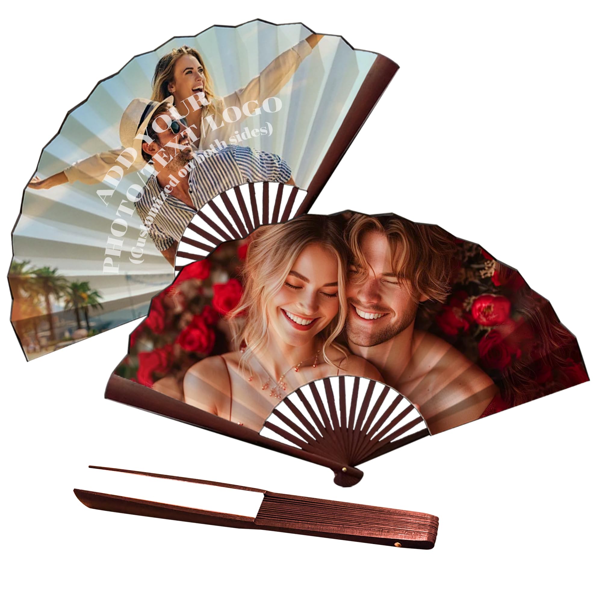 SosnSusn Personalized Photo Folding Fan, Decorative Hand Held Folding Fan for Parties, Shows, Weddings, Decorations, Birthday Gift Customized Corporate Folding Fan Custom Folding Fan (Bamboo)