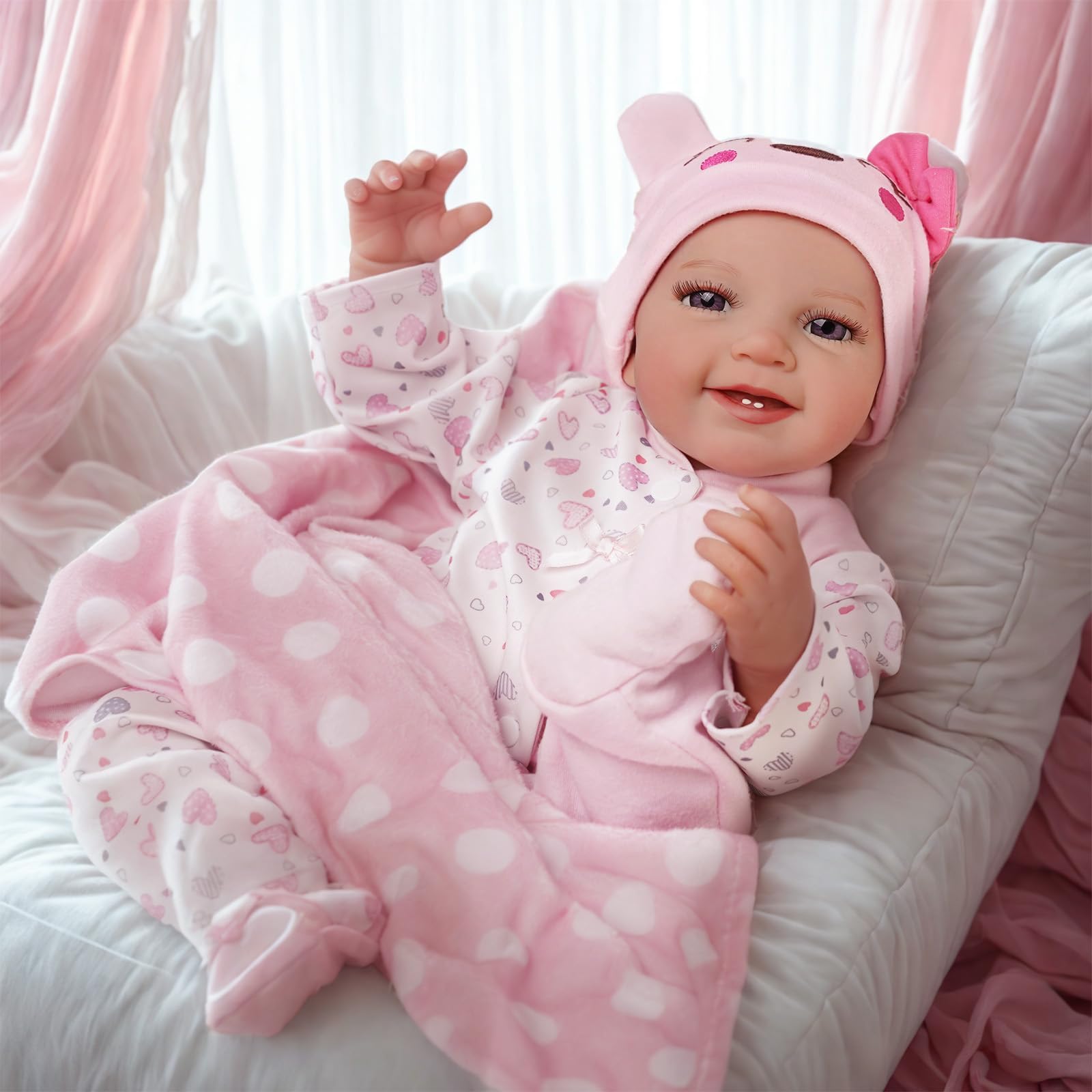 BABESIDE Muñecas Realistas para Bebés Recién Nacidos de 20 Pulgadas Cuerpo Suave Muñeca Recién Nacida de la Vida Real Niña Encantadora Despierta con Caja de Regalo | Cuerpo de tela suave, ojos abiertos, pelo pintado a mano, accesorios incluidos, regalo pa