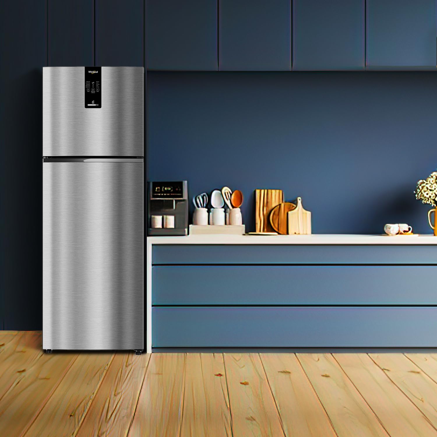 Bottles on a refrigerator shelf with text '40% Faster Bottle Cooling'