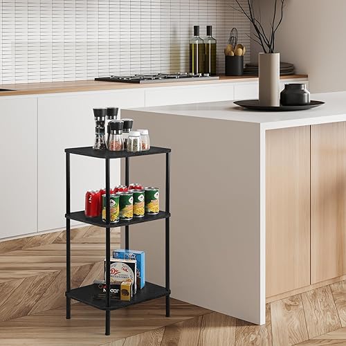 Miniatura 6 de BTY Mesa auxiliar alta de 3 niveles, mesa auxiliar pequeña de 30 pulgadas de alto con estantes de almacenamiento, mesita de noche alta para espacios