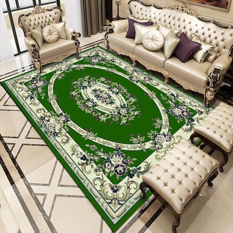 Tapis de chambre lavable vert géométrique floral salon 180x280cm