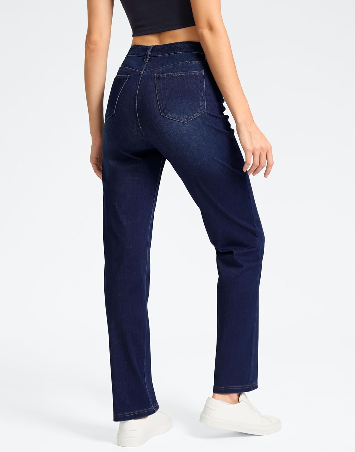 Rammus Straight Leg Jeans for Women Stretchy Pull on Sweatpant Jean Trendy Tummy Control High Waisted Denim Pants - Image 2
