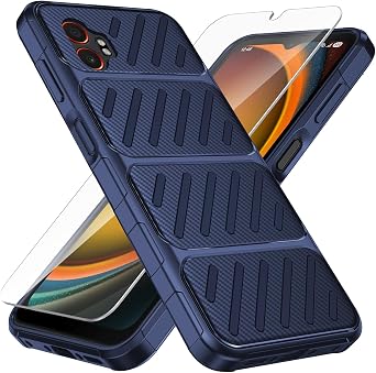 for Samsung Galaxy XCover7 Pro case with Tempered Glarss Screen Protector,Anti-Fingerprint Shockproof Carbon Fiber Design Flexible Soft TPU Case for Galaxy XCover7 Pro 5G Blue